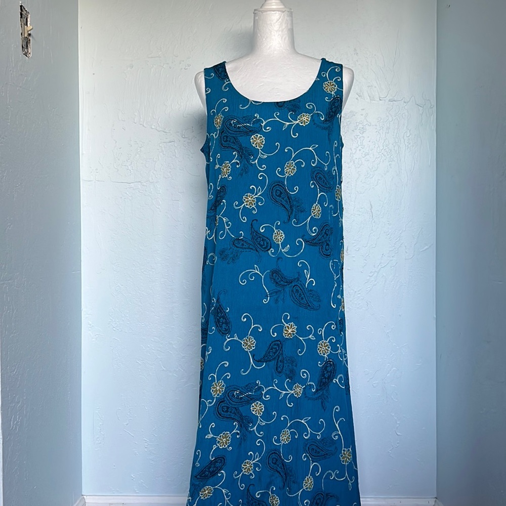 Studio Rayon Blue Multicolor Floral Printed Maxi Dress